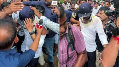चोर-चोर के नारे लगे, महिलाओं ने अंडे फेंके; बचने के लिए हेलमेट लगाया; हिंसा पीड़ितों से मिलने पहुंचे थे